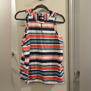 North Face Tank Top Womens Medium Stripe Keyhole 100% Cotton Blue Red White